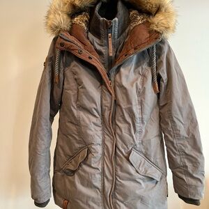 Naketano Gray and Brown Fur-Trimmed Ski Jacket